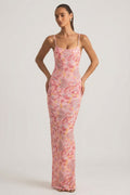 Embellished Scoop-Neck Backless Maxi Dress in Pink – view 1