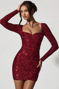 Embellished Sweetheart-Neck Mini Dress in Red – view 1