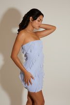 Bandeau Ruffle Detail Mini Dress in Blue