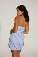 Bandeau Ruffle Detail Mini Dress in Blue