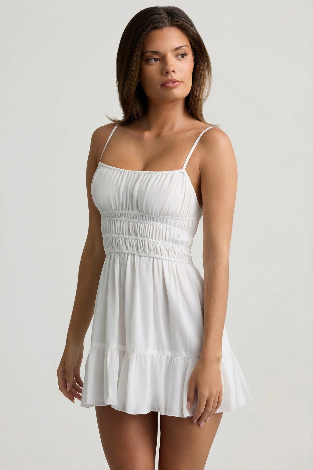 Shirred Camisole Mini Dress in White – view 4