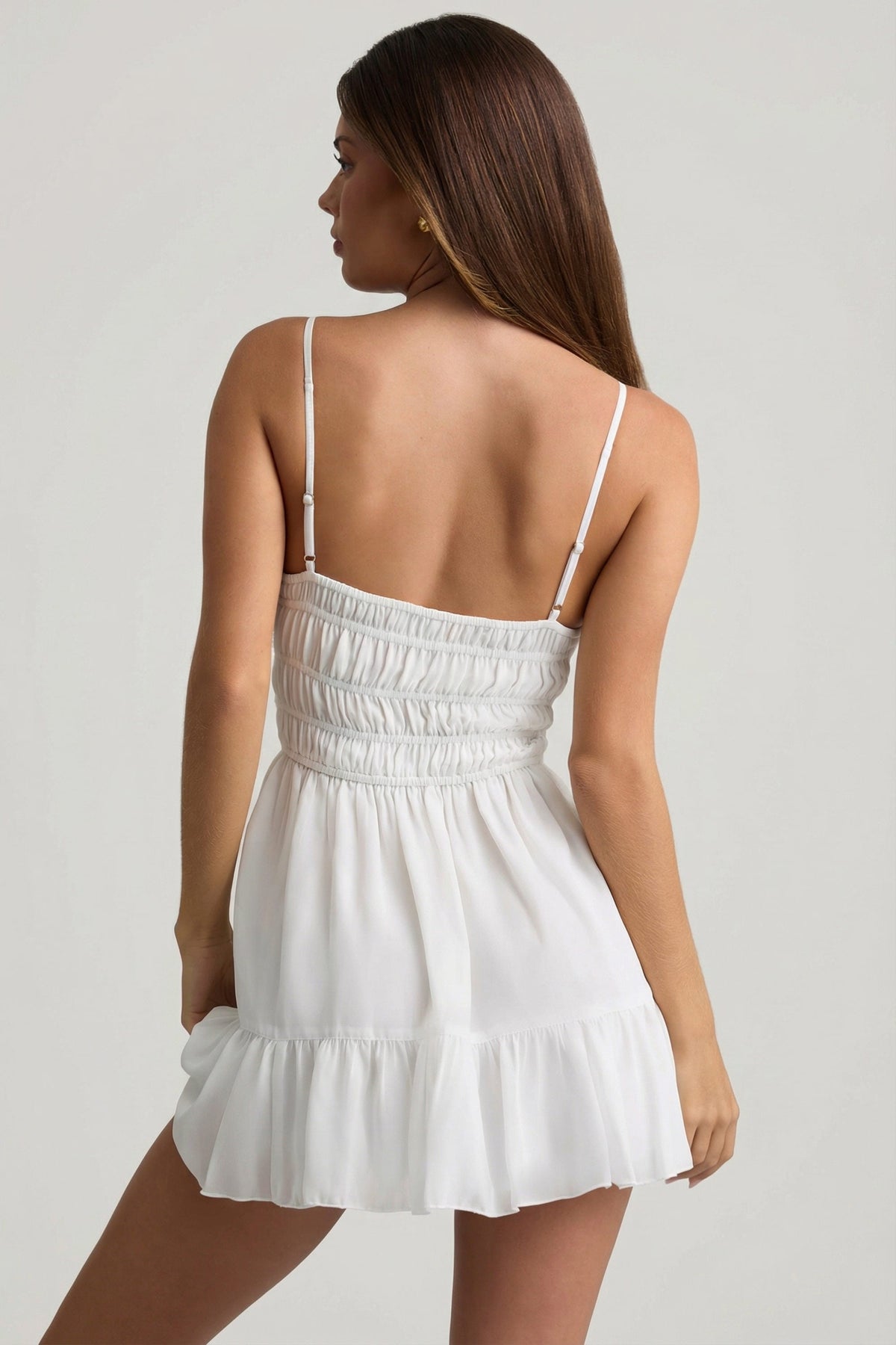 Shirred Camisole Mini Dress in White – view 2