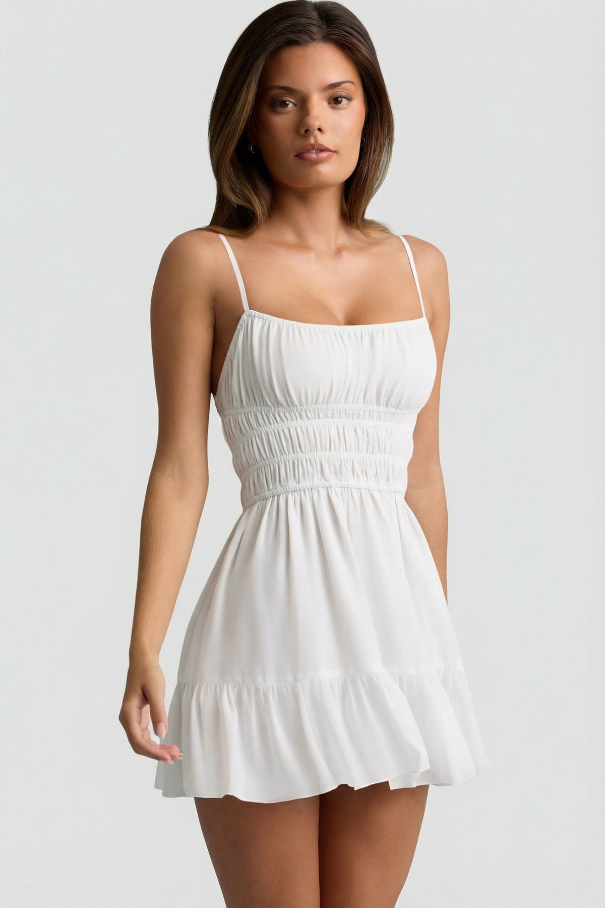 Shirred Camisole Mini Dress in White – view 6