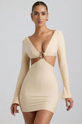 Cut-Out Hardware Detail Mini Dress in Buttercream – view 1