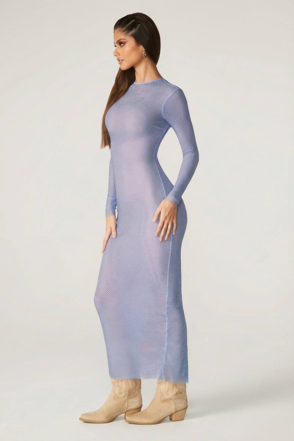 Embellished Long Sleeve Maxi Dress in Blue – view 7