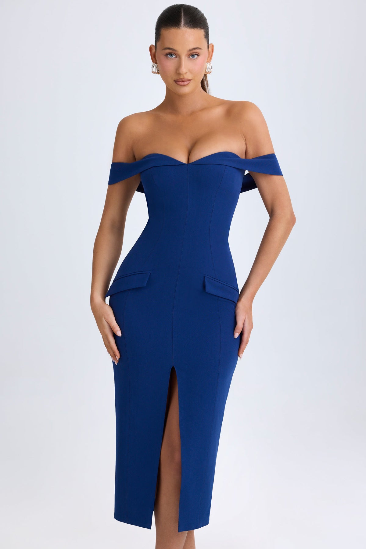 Off-Shoulder Midaxi Dress in True Navy – view 1