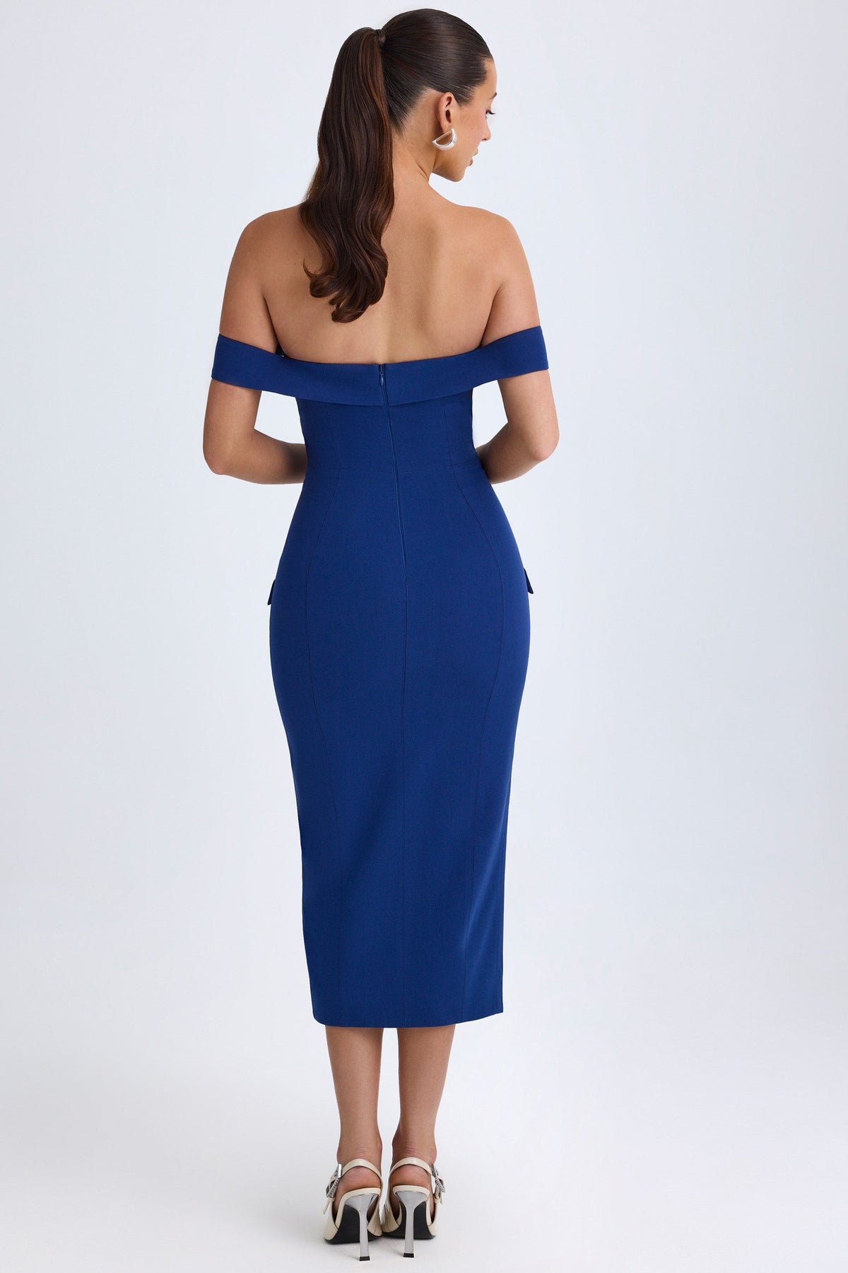 Off-Shoulder Midaxi Dress in True Navy – view 3