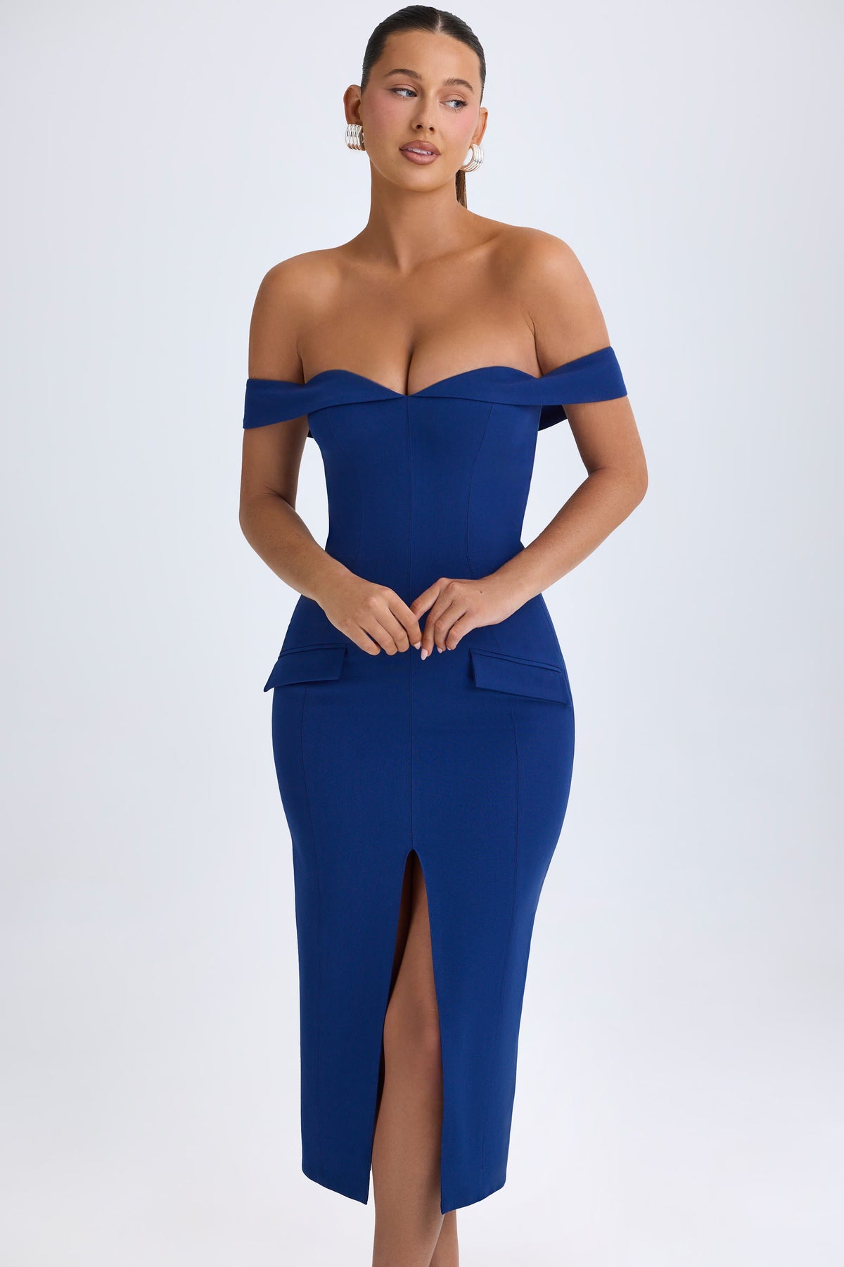 Off-Shoulder Midaxi Dress in True Navy – view 6