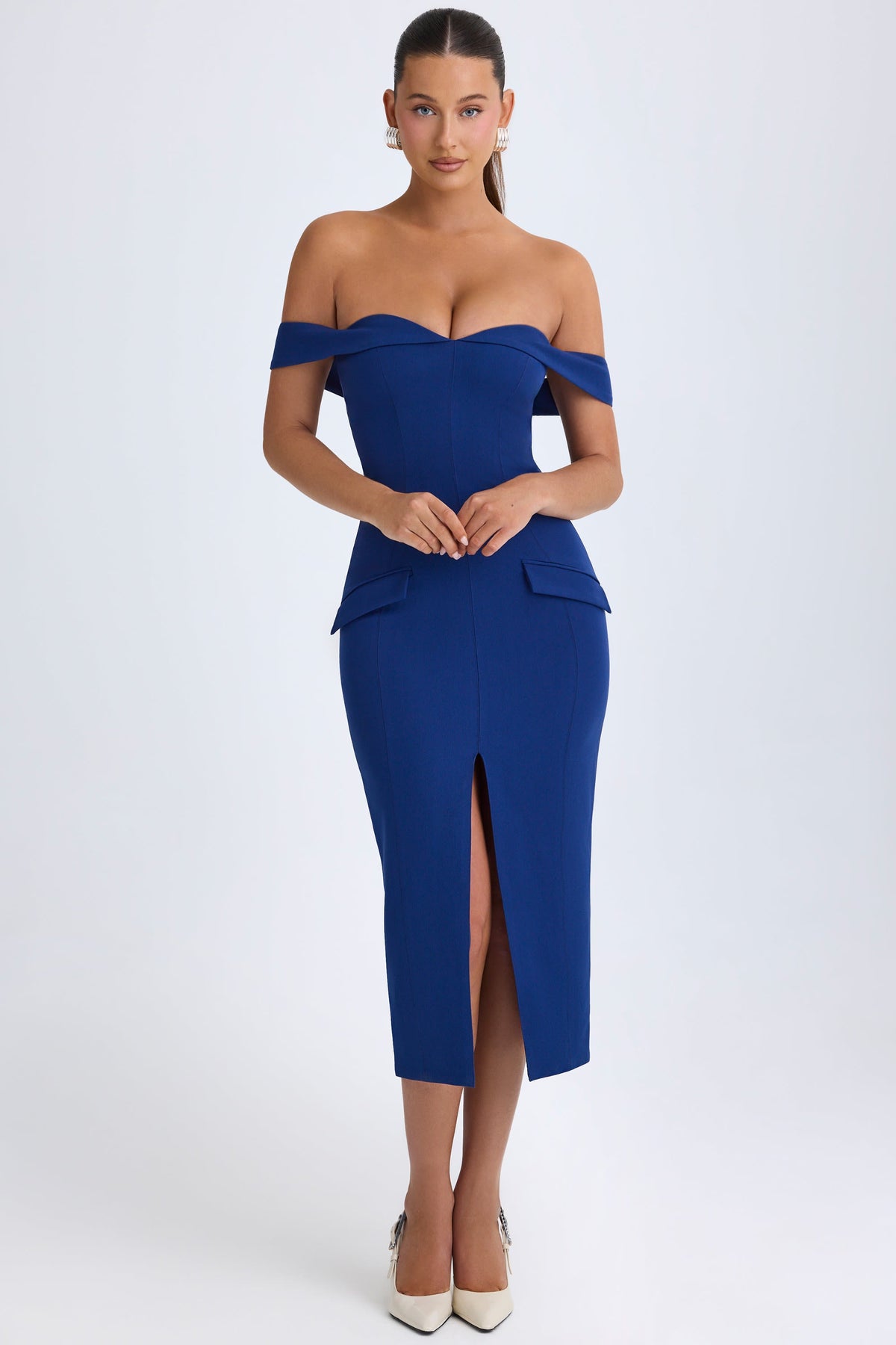 Off-Shoulder Midaxi Dress in True Navy – view 7