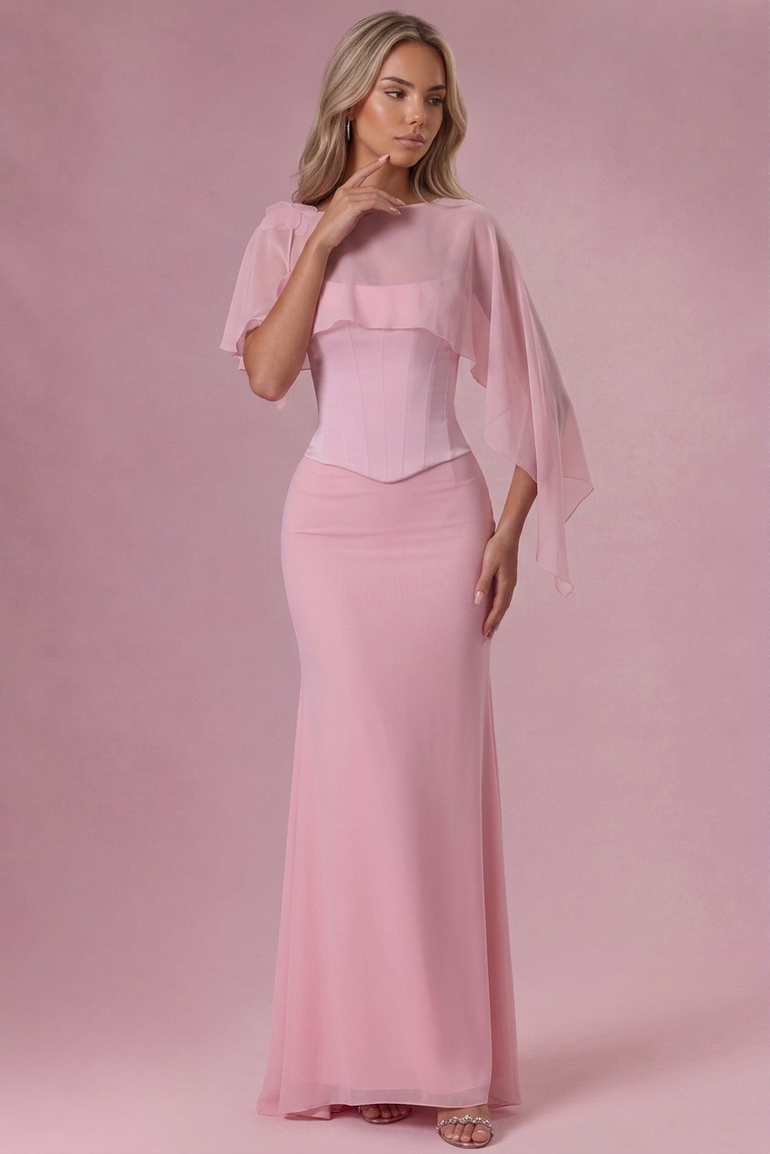Satin Corset Bridesmaid Dress in Blush Pink