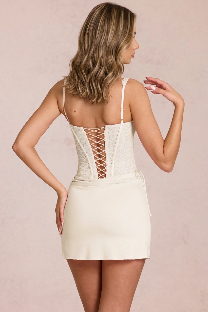 Lace Corset Mini Dress in Ivory