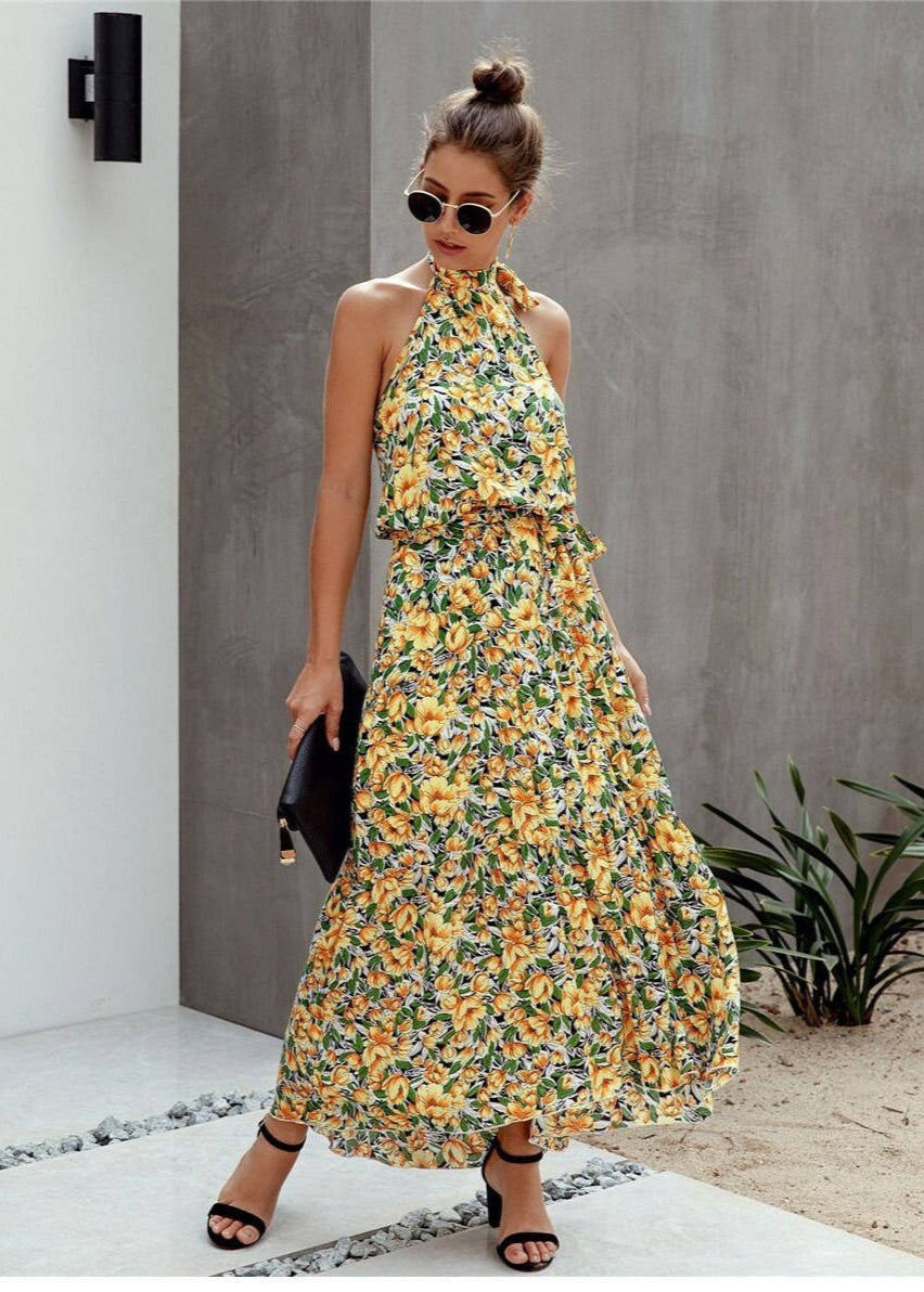 Bohemian Dress Flowers Yellow Green