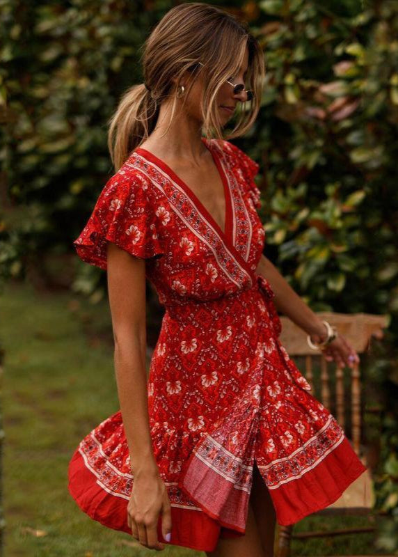Red Bohemian Wrap Dress