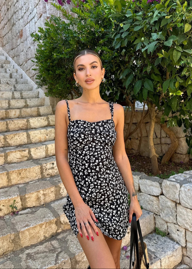 Black Bohemian Dress Exotic Flower