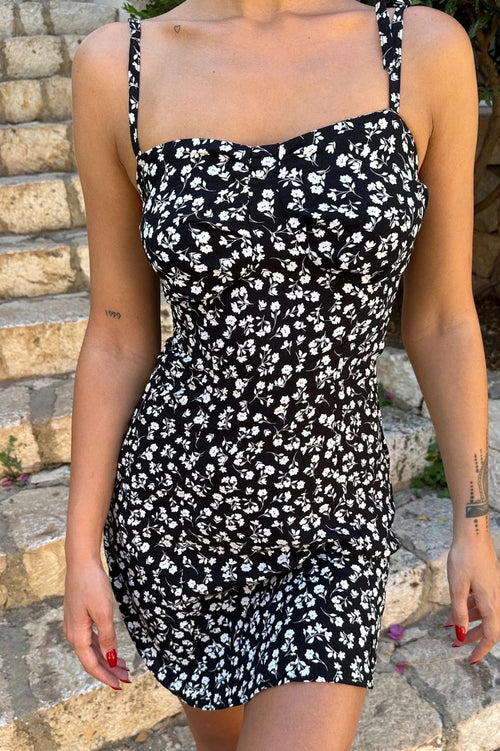 Black Bohemian Dress Exotic Flower