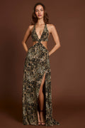 Plunge Cut-out Maxi Gown in Leopard Print – view 1