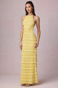 Ruffled Backless Halterneck Maxi Dress in Lemon Yellow – view 1
